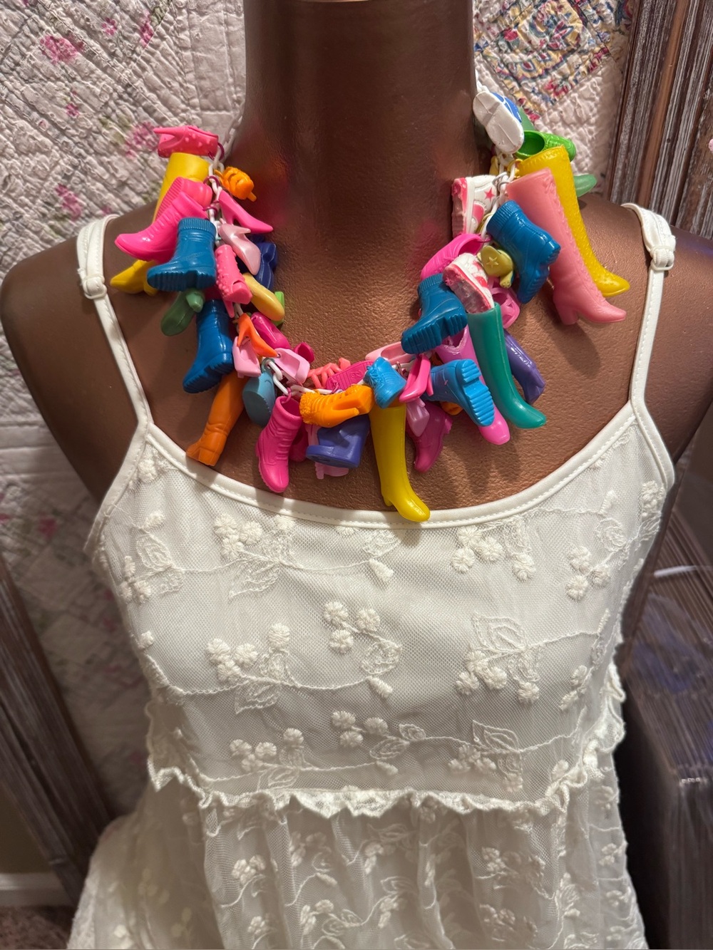 Fun whimsical Barbie shoes necklace by Mae Designs